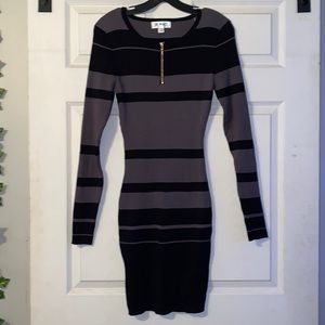 Say What?- BLACK AND GRAY BODYCON DRESS WITH SLEEVED
